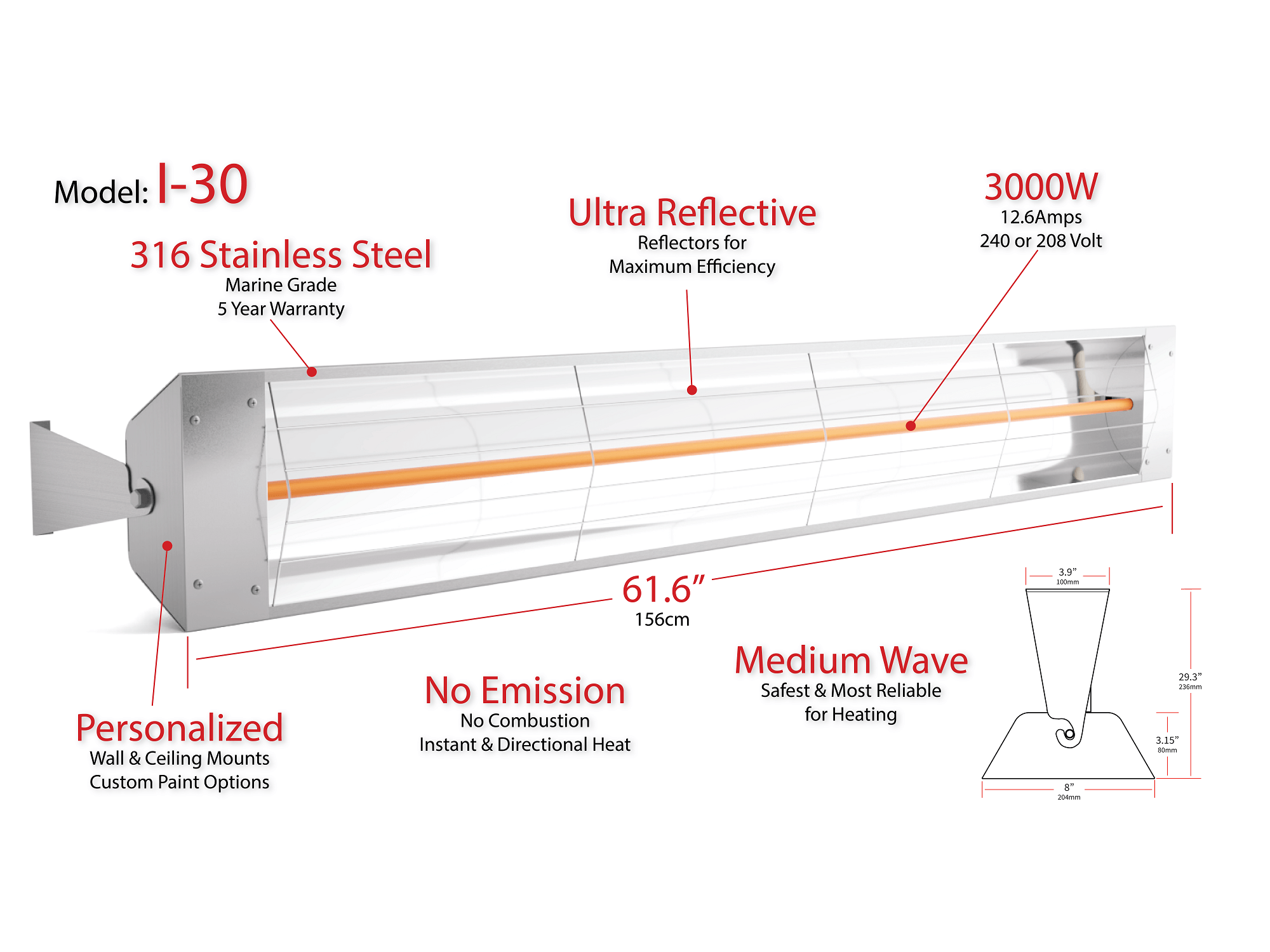 Kelray Outdoor Infrared Heater -  I-30 (3000W)