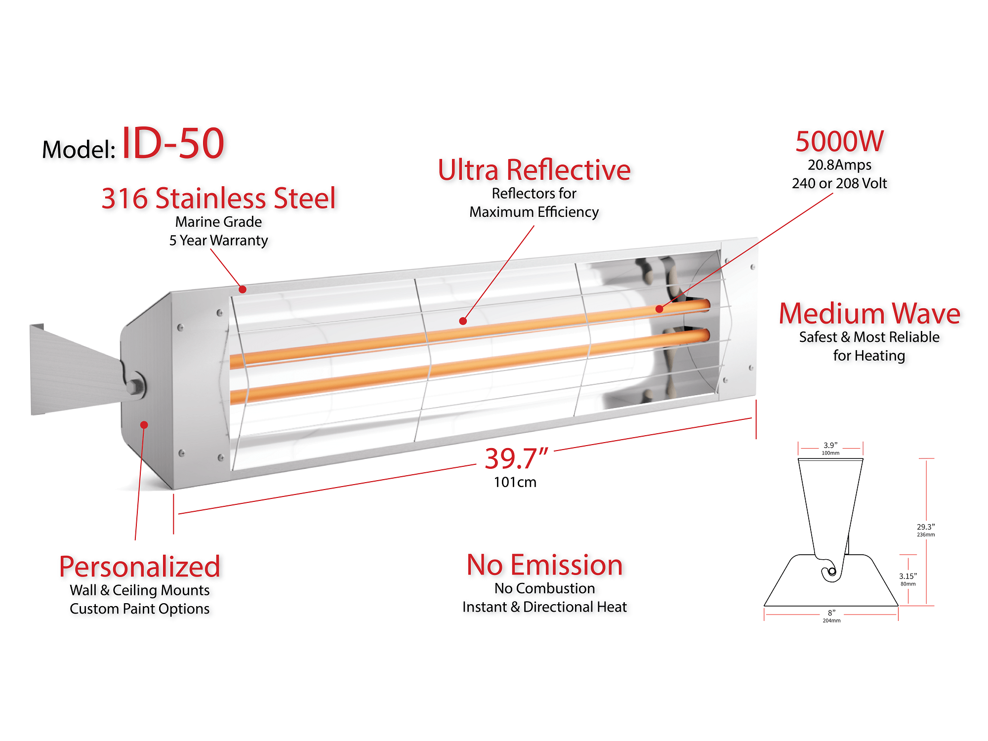 Kelray Outdoor Infrared Heater -  ID-50 (5000W)
