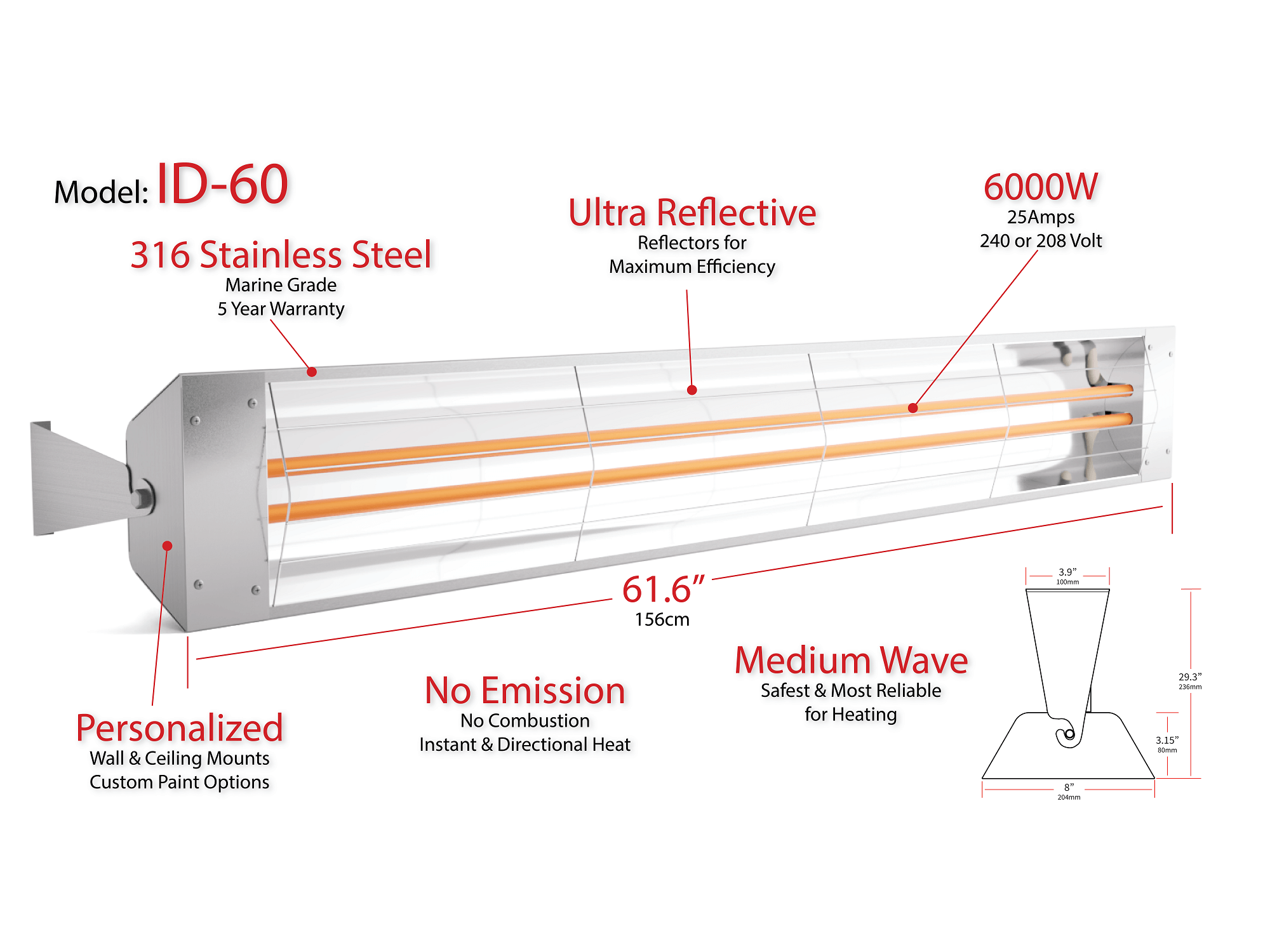 Kelray Outdoor Infrared Heater -  ID-60 (6000W)